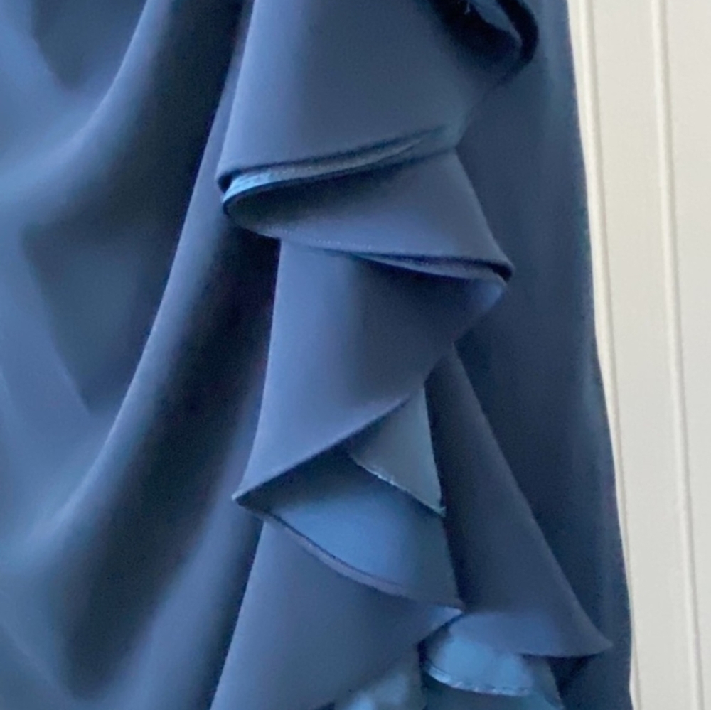 Badgley Mischka Navy Blue Strapless Sequins Ruffle Long Gown Dress Size 12 - Picture 14 of 16